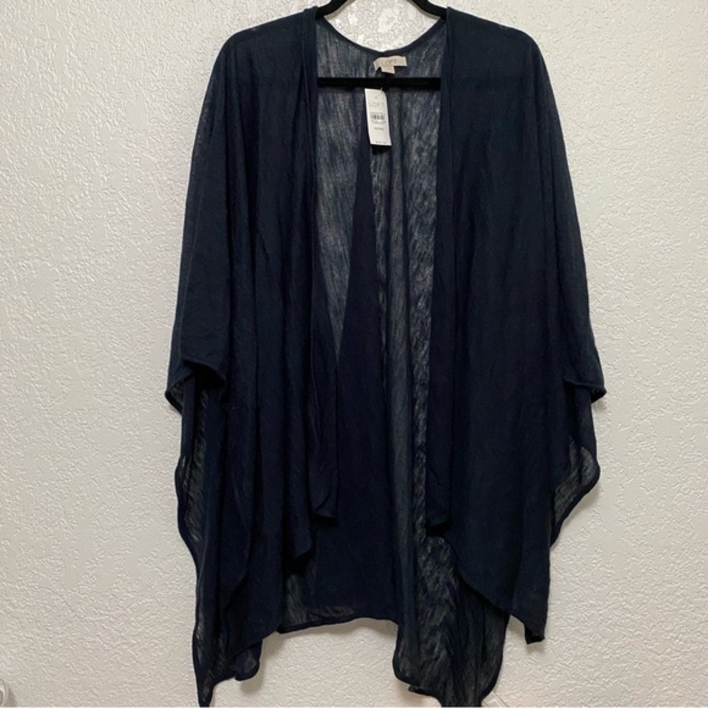 NWT- Loft- Navy blue linen shawl coverup OS